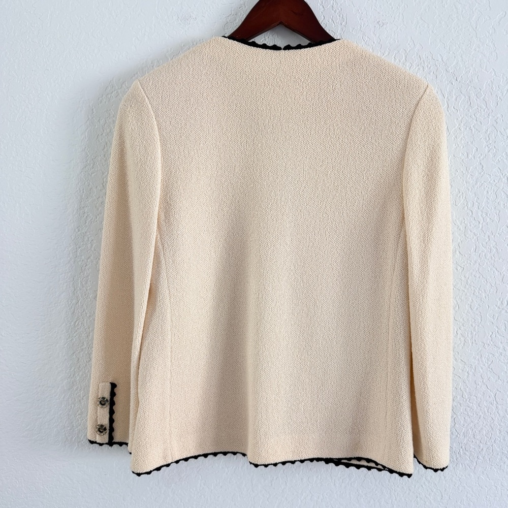 St. John Cream Bouclé Jacket with Black Trim - Picture 5 of 14